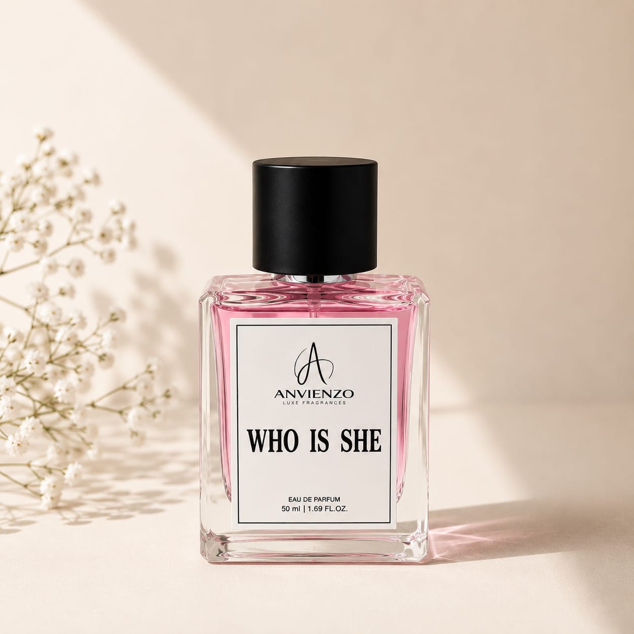 Anvienzo Who Is She Eau de Parfum 50ml pink perfume bottle